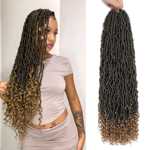 Aayubb Faux Locs with Curly Ends 18in Soft Locs Crochet Hair 7Packs(T27)
