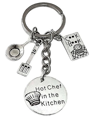 Chef Keychain, Chef Key Ring, Chef Charm Keychain, Cook Book Keychain, Spatula Keychain, Gift for Chef, Frying Pan Keychain