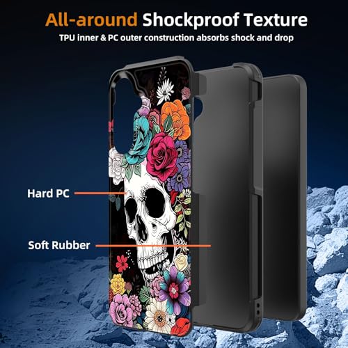GFEWYTJYJ for Galaxy A36 5G Case,[10 FT Military Grade Drop Protection] Non-Slip Heavy Duty Shockproof Phone Case for Samsung Galaxy A36 5G 6.7 Inch 2025,Flower Skull - image 7