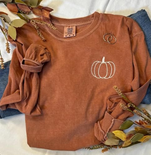 Embroidered Halloween Pumpkin Shirt, Comfort Colors Fall T-Shirt, Cute Womens Pumpkin Shirt, Autumn Graphic Tee, Spooky Season Top2