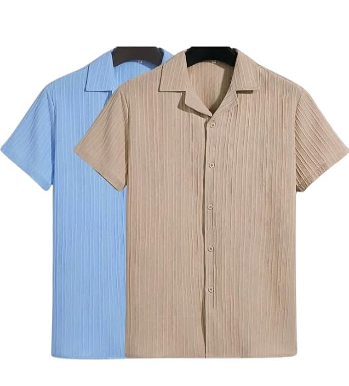 Image of Men's Textured Short Sleeve Button Down Shirt, Collared Pack of 2