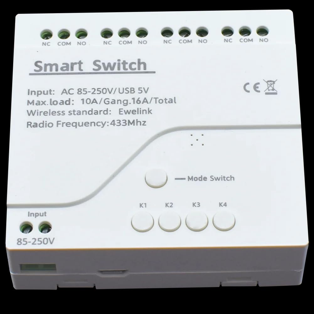 Modulo Relè 4 Canali WiFi Intelligente, Interruttore Remoto Intelligente WiFi 4CH con Controllo Remoto, Blocco Automatico, RF433