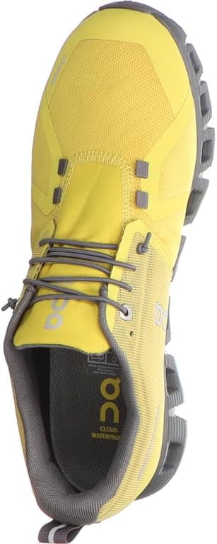 ON Men's Cloud 5 Waterproof Sneakers, Mustard/Rock, 9.5 - Image 4