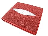 Pelgio Genuine Stingray Shagreen Skin Leather Bifold Wallet (Carmine Red)