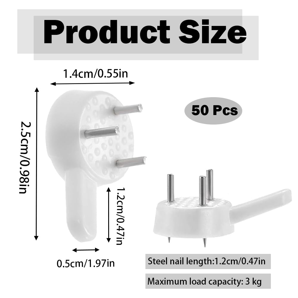 50 Pcs Non-Trace Picture Hooks White Invisibility Hard Wall Hanger Hook Plastic Traceless Picture Hanging Hooks for Plasterboard Hardwalls Hanging Photo Painting - Image 2