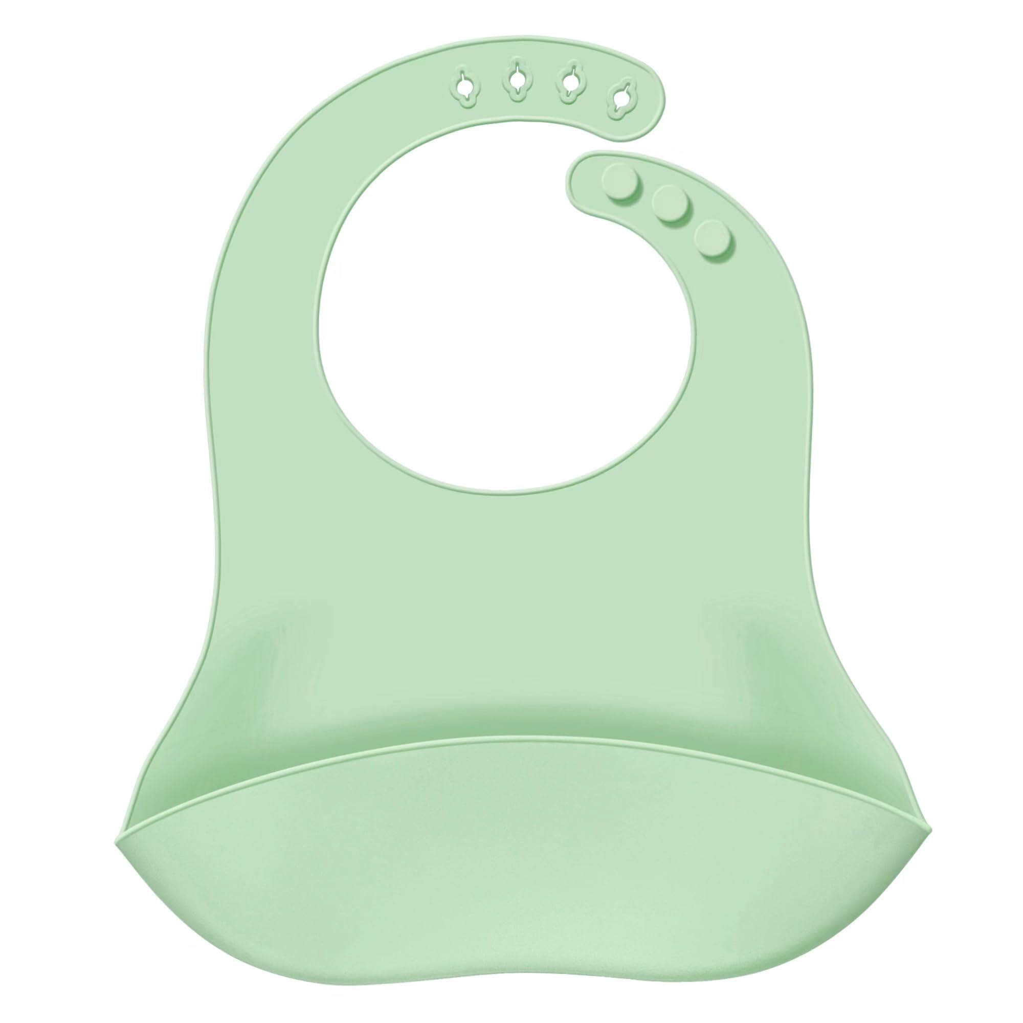 Green Silicone Baby Bibs Baby Pocket Silicone Bibs for Baby Girl Boy Adjustable Baby Essentials Newborn Food Grade Feeding Bibs Baby Stuff Baby Gifts 1 Pack Over 6 Months