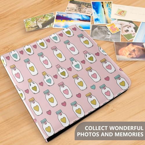 Álbum de fotos adhesivo DIY cuero PU Scrapbook con diseño de botella de corazón para San Valentín, 3 anillos, 40 páginas, 11.8 x 11.2 pulgadas miniatura 5