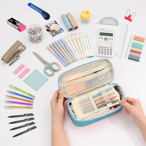 Image of Preppy Pencil Case for School Supplies, Large Initial Pencil Pouch with Zipper, Cute Pencil Bag for Office Supplies, Aesthetic Pen Case Box for Kids Teen Girls Women - R(Blue)