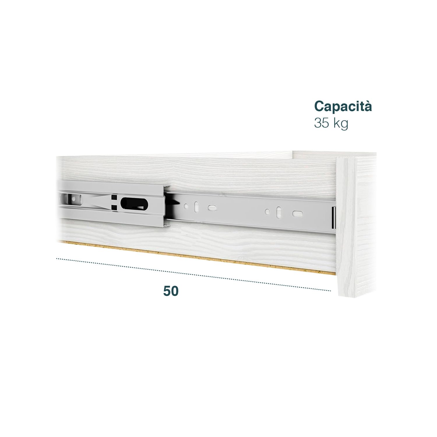 Set 5 Binari per Cassetti con Chiusura Soft 50x45cm - Guide Lineari a Sfera per Cassetti ad Estrazione Totale, Capacità 35Kg