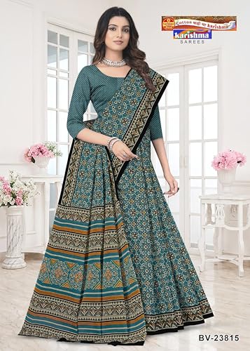 Image of Karishma Pure Cotton Mulmul (stiff) Saree With Beautiful Patola Design (Blue)