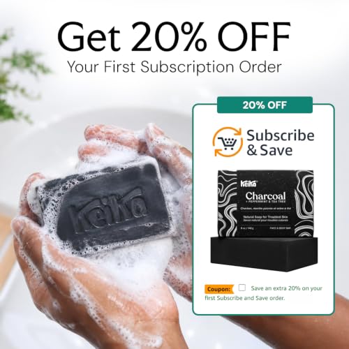 Image of Keika Charcoal Black Soap Bar for Eczema, Psoriasis, Face, Body, Men Women Teens with Oily Skin, 5 oz. (Charcoal, 6-Pack)