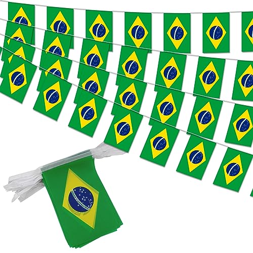 Image of Brazil String Flag Pennant Banner - 38 Flags, 42 Feet Small Mini Brazilian Flags Bunting Banner for Country Decoration, School, Party, Sports Events