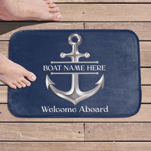 Personalized Welcome Aboard Boat Mat - Custom Name Anchor Door Mat, Customized Ship Mat, Non-Slip Entrance Floor Rug, Nautical Outdoor Lake House Rug, Nautical Yacht Gift, Nautical Mat for Boat Owners