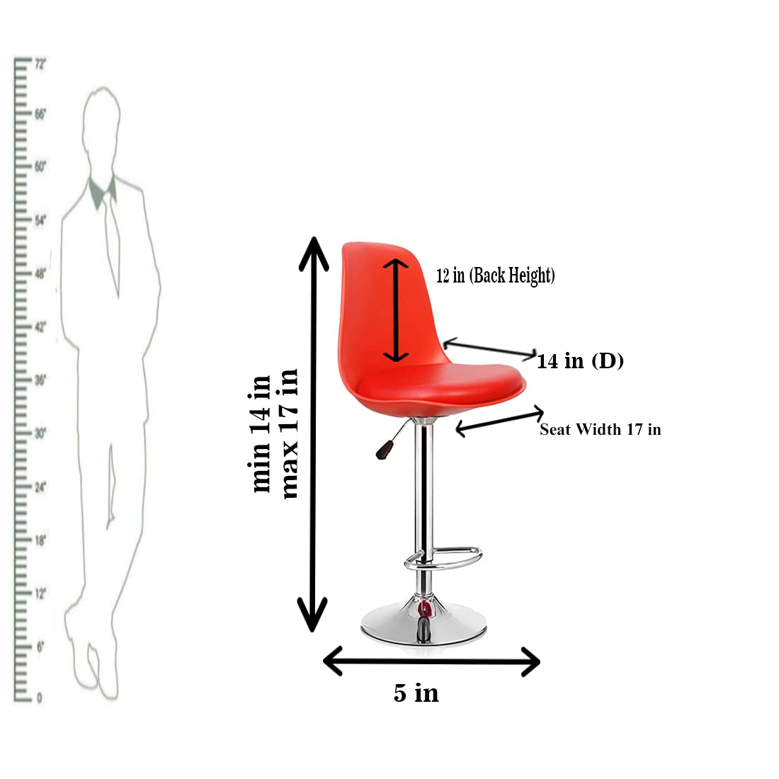 RAJPURA Adjustable Leatherette with Footrest Barstool, Height Adjustable Stool Office Chairs, Counter Height Swivel Bar Stools with backrest for Kitchen, Bar Chair, Counter Stool RED 1