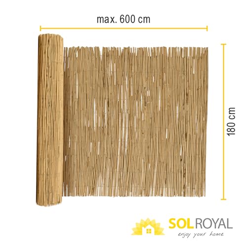 Sol Royal Schilfmatten Sichtschutz Zaun 180x600 cm SolVision S36 – langlebiger & witterungsbeständiger 100% Schilfrohrmatte Indoor & Outdoor für Balkon, Terrasse, Garten – Windschutz & Sonnenschutz