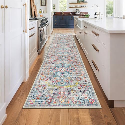 Pauwer Boho Hallway Runner Rug 2'6'' x 12' Washable Entryway Area Rugs Non Slip Farmhouse Vintage Floor Mat Long Carpet Runner for Hallways Laundry Room Kitchen Bathroom Bedroom