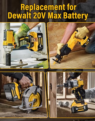 Image of 4Pack 12.0Ah Battery Replacement for Dewalt 20V MAX Battery DCB205 DCB208 DCB210 Compatible with Dewalt 20 Volt Lithium-Ion Batteries Cordless Power Tools