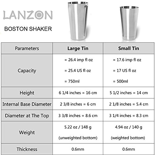 LANZON Boston Cocktail-Shaker: 2-teiliger Edelstahl Boston-Shaker Set, 500ml + 750ml Cocktailshaker Barset für alle… - Image 3