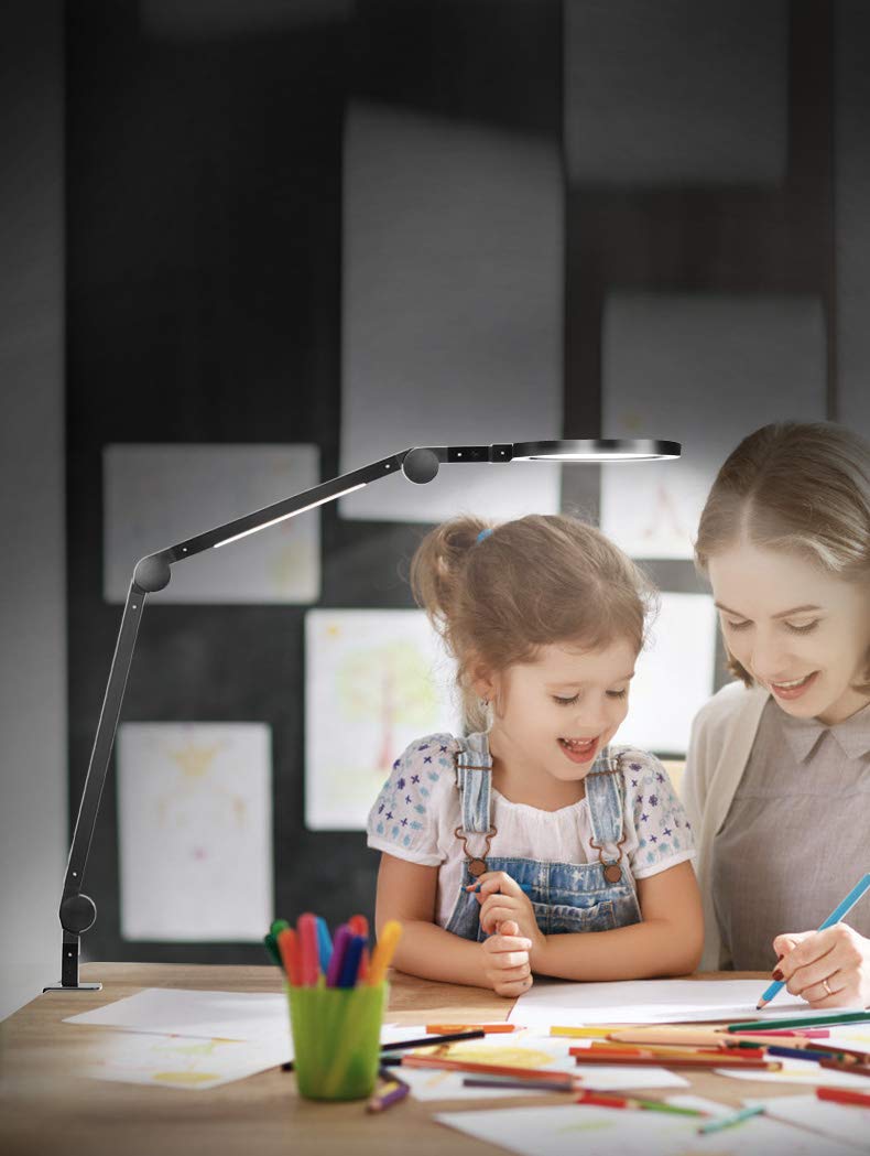 Lampada LED con morsetto da scrivania, 15 W, dimmerabile, braccio orientabile, due superfici luminose, funzione timing