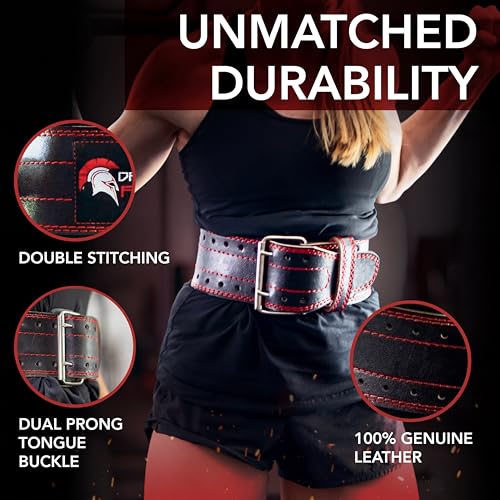 Dark Iron Fitness Genuine Leather Weightlifting Belt, 4 Inch Wide for Men Women with Double Prong Buckle Reinforced Stitching, Powerlifting Deadlift Squat Training Core Support Gym Strength Workout - Image 3