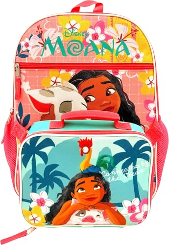 Disney 16 Backpack With Removable Lunch Box Set - 2 Piece Book Bag And Insulated Lunch Box Bundle (Moana)