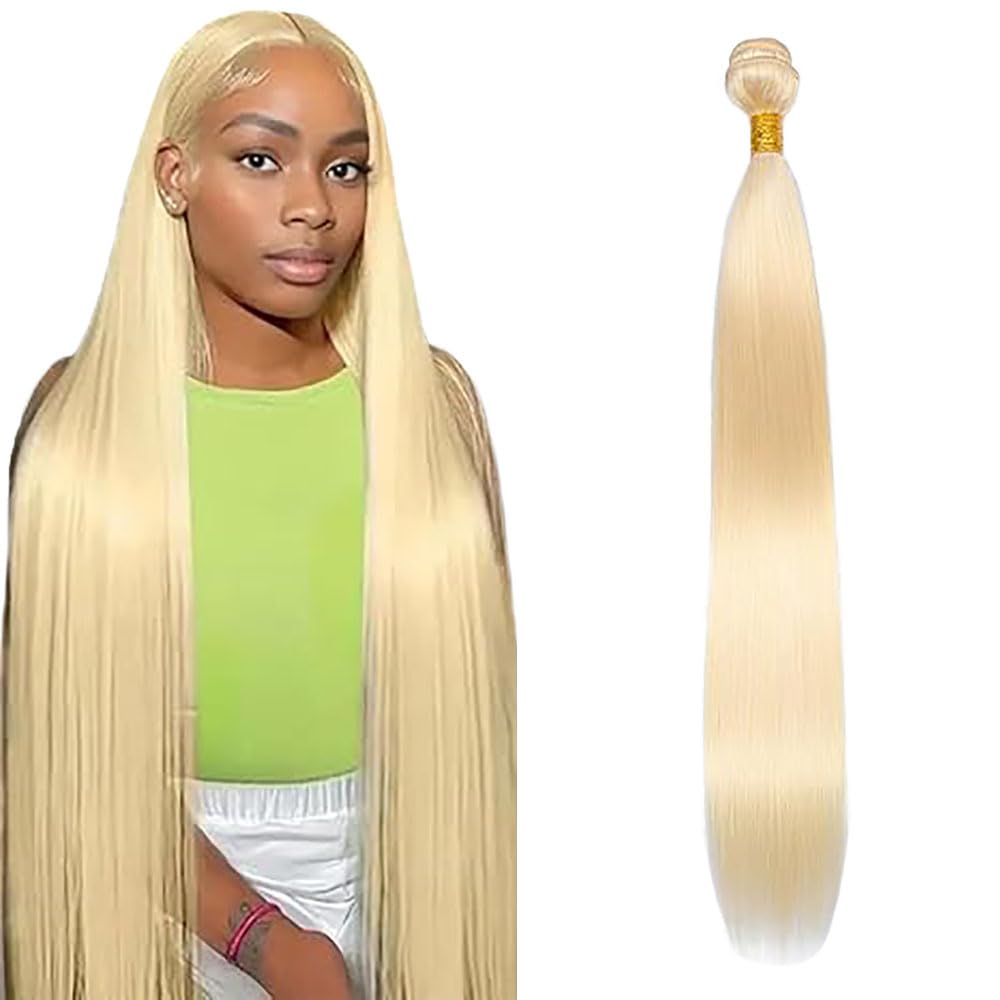 Human Hair Bundles Straight Tissage Naturel Cheveux Humain 100% Unprocessed Brésilienne Remy Virgin en lot Meches Weave Extensions Double Weft Color #613 Blonde 26 Pouces