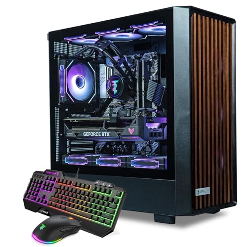 ViprTech Overlord 2.0 Liquid-Cooled PC - AMD Ryzen 7 5700X (4.6Ghz Turbo), RTX 5070 12GB, 32GB DDR4 3200, 2TB NVMe SSD, Wood Case, RGB Keyboard Mouse, VR-Ready, WiFi BT, Win 11, Gaming Computer