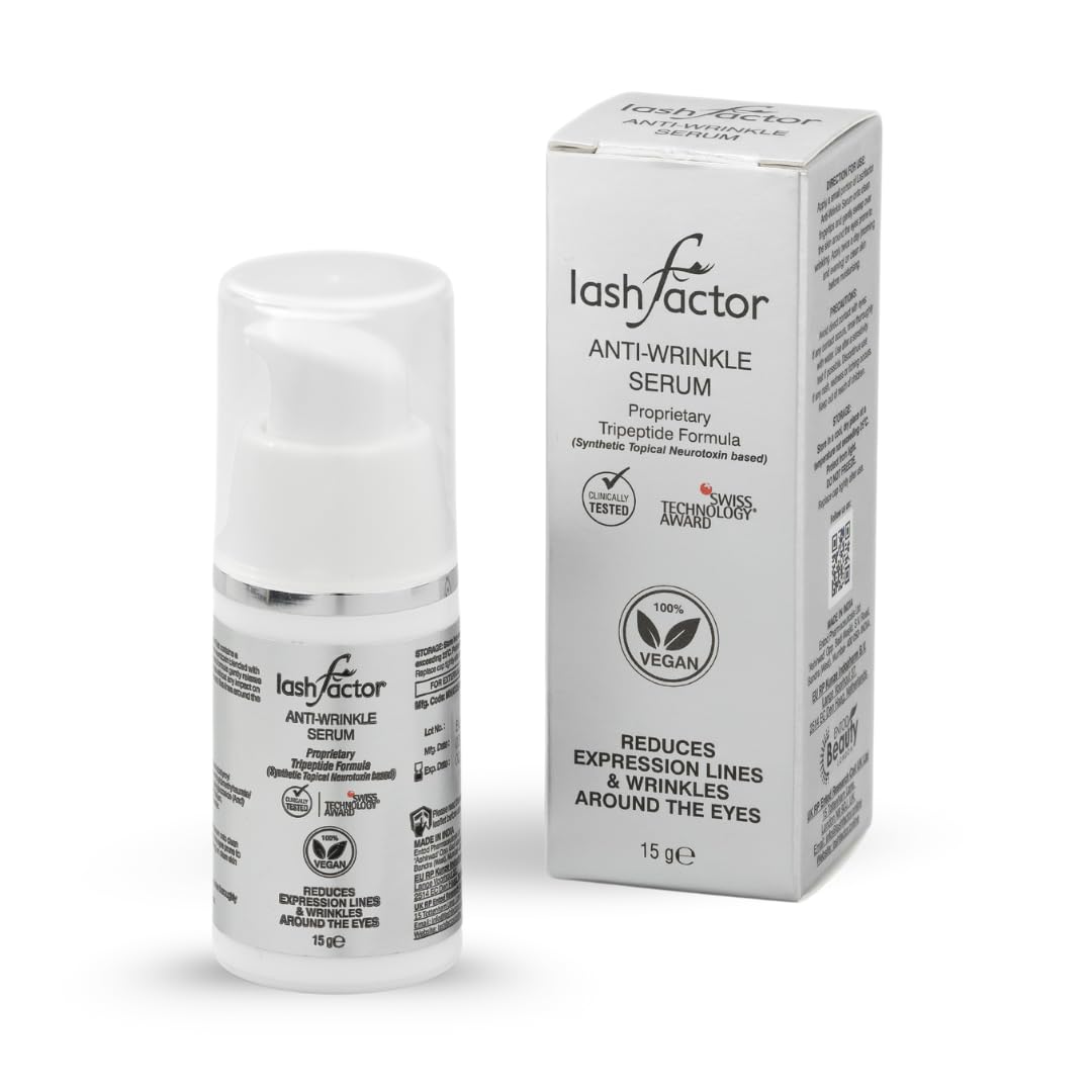 Lashfactor Anti-Wrinkle Serum - Reduces Wrinkles and Fine Lines with Intense Hydration, Glow Boosting Facial Anti-Ageing Serum, 100% Vegan - 15g (Pack of 1)