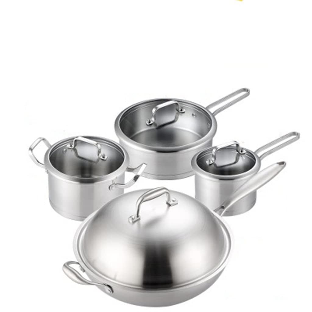 4 Cookware 8 Pieces Stainless Steel Cookware Cooking Casserole Set Cooking Pot Set Milk Pan Wok Home Kitchen(D)