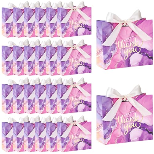 VGOODALL 24PCS Thank You Gift Bags, 4.5x3.9x1.8Inches Mini Party Favor Bags Purple Treat Boxes with Bow Ribbon for Wedding Bridal Baby Shower Birthday Party
