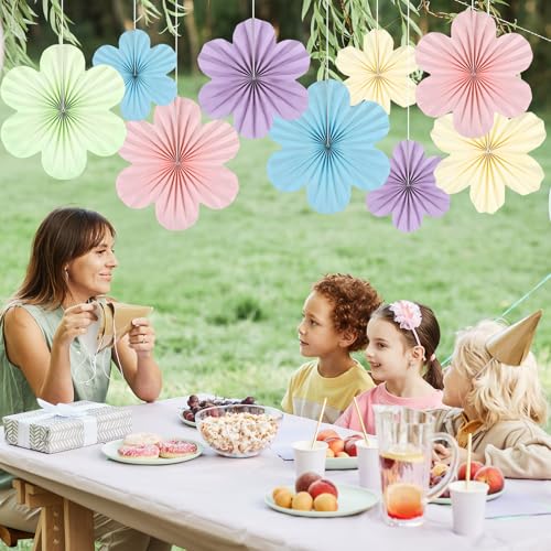 Image of Justforjoyful 9PCS Pastel Paper Flowers Decorations Pastel Paper Fans Floral Backdrop Decor 3D Tissue Flowers Decorations for Classroom Wall Room Bulletin Board Birthday Supplies