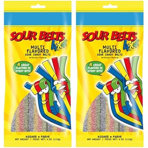 Snacktery Rainbow Sour Belts - Vibrant & Tangy Colorful Rainbow Sour Strips - Non GMO, Vegan & Kosher Sour Gummy Candy - 4 Ounce, 2 Pack Cover