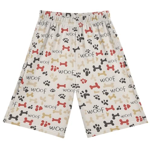 ALAZA Cute Dog Paw Print Bone Pajama Shorts Elastic Waist Casual Sleep Shorts with Pockets Size 6-14