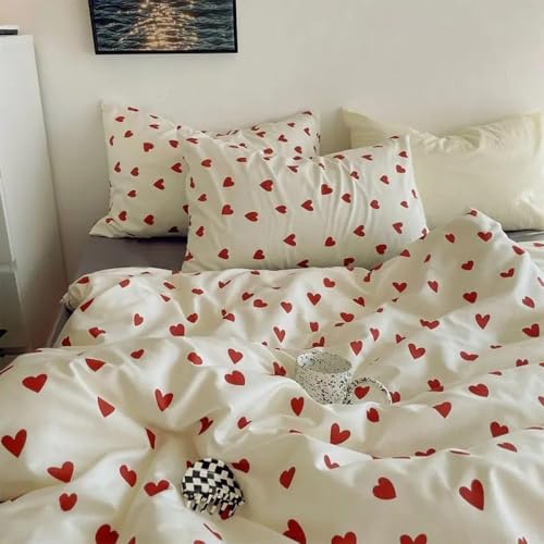 AShanlan Herz Bettwäsche 155x220 Rot Weiß Weiche Microfaser...