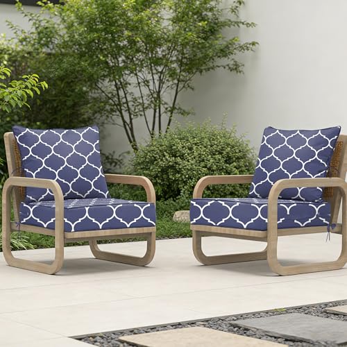 Image of 22x24 Outdoor Chair Cushions Set of 2, Waterproof Deep Seat Cushions for Patio Furniture with Removable Cover, Fade Resistant 4'' Outdoor Seat Cushion w / Ties Handle for Wicker Sofa Couch,Navy Print
