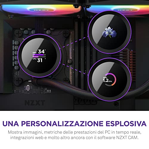 NZXT Kraken 360 RGB RL-KR360-B1 Raffreddatore a liquido per CPU AIO da 360 mm Display LCD quadrato da 1,54” personalizzabile per immagini, dati sulle prestazioni e altro 3 ventole F120 RGB Core - Nero - Immagine 1