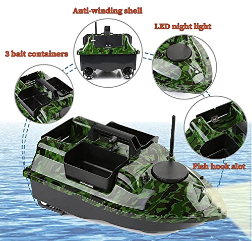 Barco cebador teledirigido para Pesca de Carpas con GPS y sonda, Gran Capacidad para Carga de 2 kg, 3 contenedores, Alcance de 500 m.