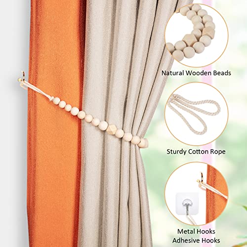 Wood Bead Curtain Tiebacks, KLOGTSIND Set of 2 Curtain Holdbacks for Thin or Thick Window Draperies, Boho Farmhouse Curtain Tiebacks with Hooks, Curtain Tie Backs for Home Office Room Decor - Image 5