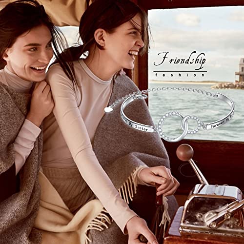 Sister Gift Infinity Bracelet for Mother Daughter Sister Wife 925 Sterling Silver 2 Interlocking Circles Bangle Bracelets with Love Message Adjustable Mother Daughter Bracelet Gifts2