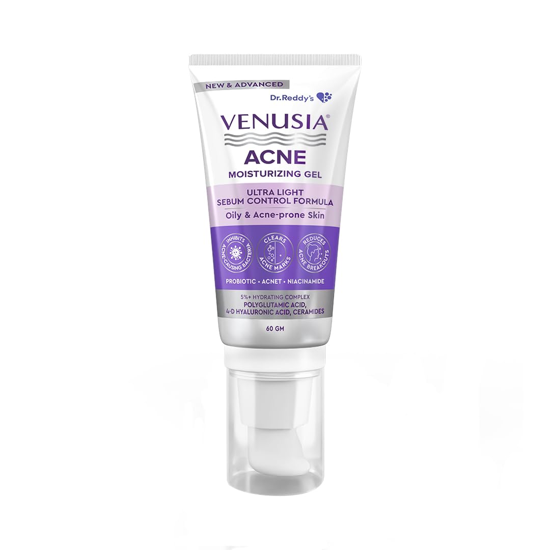 Dr. Reddy's Venusia Acne Moisturizing Gel For Oily & Acne Prone Skin | Ultra-light Sebum Control Formula With 5%+ Hydrating Complex, Polyglutamic Acid, 4-D Hyaluronic Acid and Ceramide | Advanced Care For Clear, Balanced & Healthy Skin | Unisex Face Gel | 60 gm-image-22