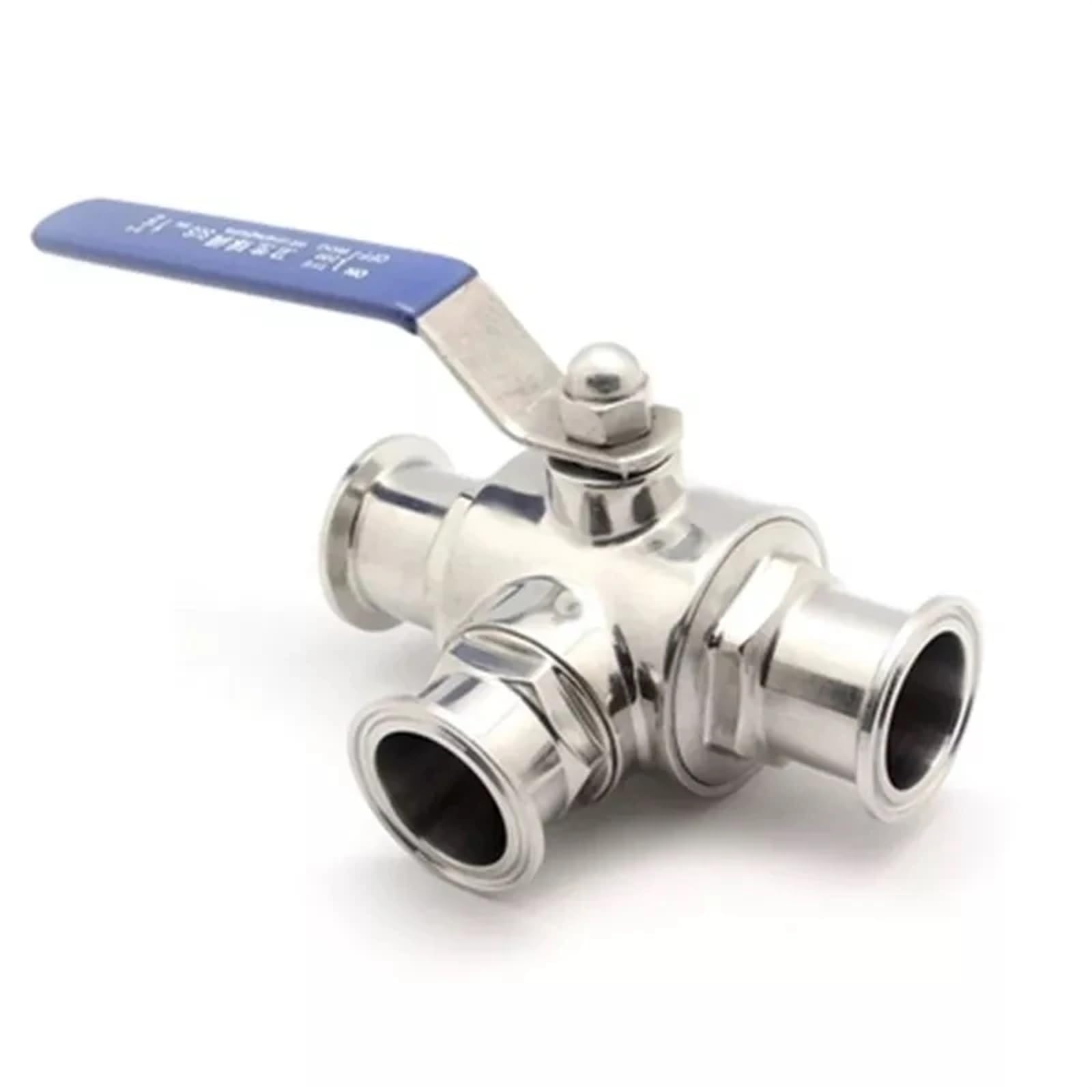 19mm 304 Stainless Steel Sanitary Ball Valve 3 Three Way OD 50.5mm Tri Clamp Ferrule Type 1Pcs(Color:TType)