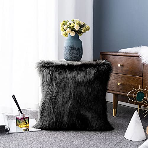 LIGICKY Luxury Series Soft Faux Fur Throw Pillow Cover Decorative Square Plush Pillow Case Cushion Cover for Couch Sofa Bed, 18" x 18" Black by LIGICKY - Used condition - US$13.15
