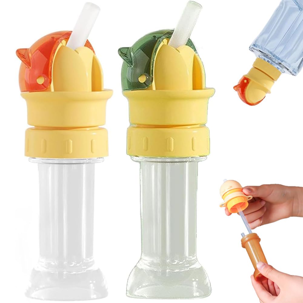 2 PCS Reusable Children Beverage Water Bottle Straw Lid, Kids Water Bottle Spout Conversion Cap with Straw, Water Bottle Top Adapter