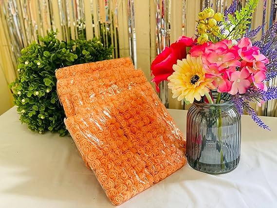 Witty Cuties Artificial Flowers Real Looking Artificial Orange Roses Foam Flowers for Crafting Fake Foam Roses Decoration DIY Wedding Bouquets Bridal Shower Flower Decoration Pack of 1 (144pcs) - Image 4