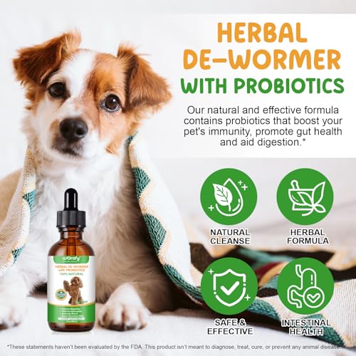 Bibonse Wurm-kur Hund Tropfen, Natürliche Wurm-kur für Hunde mit Probitika, Fördert Die Darmgesundheit, Immunitätsschub, Anti-para-siten, Geeignet für alle Hunde 60ml