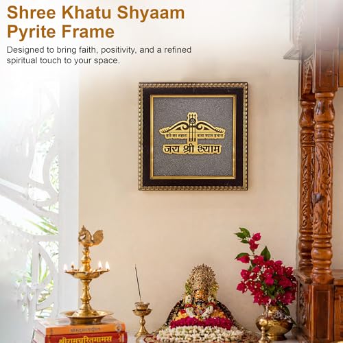 Image of Jai Shri Shyam Wall Frame | Baba Shyam Devotional Wooden Frame with Gold Foil Design | Spiritual Wall Decor for Home, Office & Pooja Room | Vastu Positive Energy Frame | Religious Gift Item