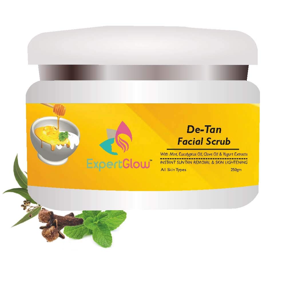 ExpertGlow De-Tan Facial Scrub Tan Removal Face Scrub Dead Skin Remover, Blackhead, Whitehead Remover For Women & Men(250gm)