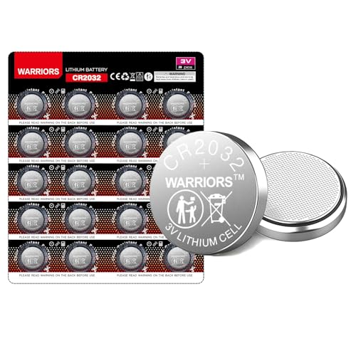 Warriors 20X 2032 CR2032 Batteries Coin Button Cell 3V 3 Volt Lithium 240mAH Battery Up to 70% Extra Life Child Resistant Safety Package Retail Pack