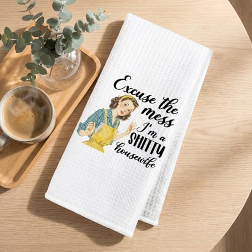Image of Hanamiya Na Funny Kitchen Towels, Hostess Gifts for Women, Reusable Tea Towels for Kitchen Home Farmhouse Decor, Funny Waffle Weave Dish Drying Towel, Ladies Gifts for Women Mom, 24x14 Inch