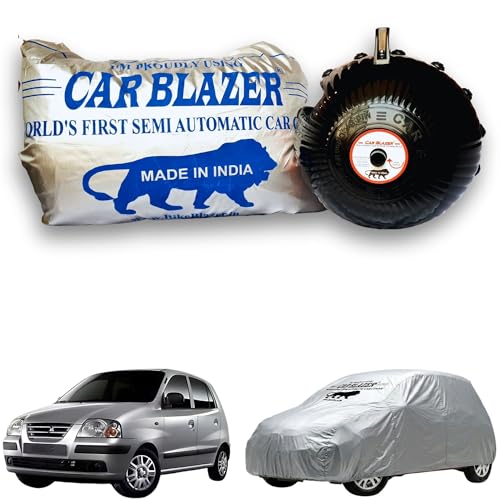 Image of CARBLAZER Portable & Semi-Automatic Full Body Car Covers: Heavy Duty Device| Anti-Theft| Dust & Scratch Proof | Water & Wind Resistant|Custom Fit| Dual-Side Cover, Compatible for Hyundai Santro Xing